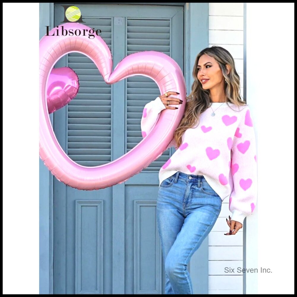 Oversized Heart Pattern Pullover Sweater Y2K Cute… - image 7